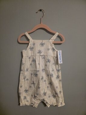 Carter's Cream Romper with Blue Palm Print